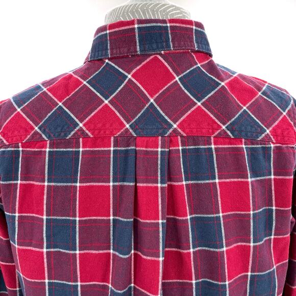 Cabelas Flannel Button Down Plaid Fall Winter Holiday Red Navy Blue Shirt Size M - Picture 3 of 8